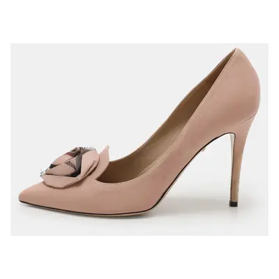 Valentino Dark Blush Leather Rose Accented Peep Toe Pumps Size