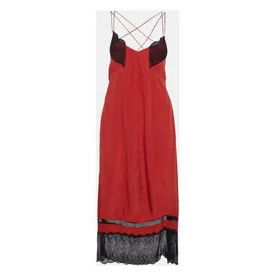 Zadig & Voltaire Red Lace Trim and Silk Roses Deluxe Slip Dress