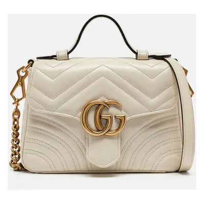 Gucci Off White Matelassé Leather Mini GG Marmont Top Handle Bag