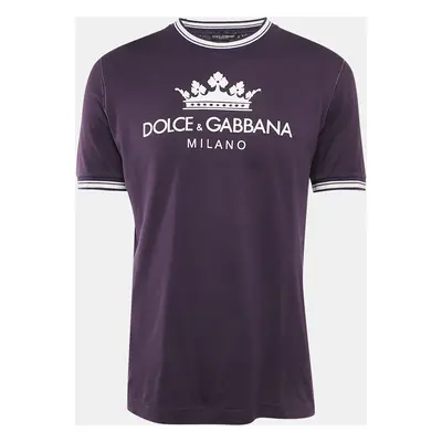 Dolce & Gabbana Purple Logo Print Cotton Crew Neck T-Shirt