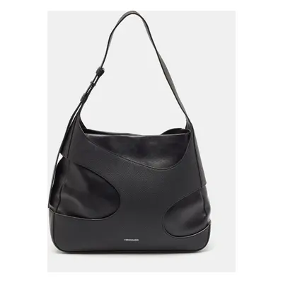 Salvatore Ferragamo Black Leather Cut Out Detail Shoulder Bag