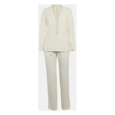 Maje White Crepe Leather Trim Detail Pants Suit