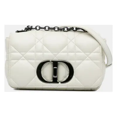 Dior White Small Lambskin Macrocannage Caro Bag