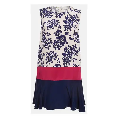 Mary Katrantzou Blue/Pink Floral Print Silk Antona Mini Dress