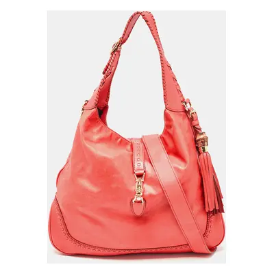 Gucci Coral Red Leather New Jackie Hobo