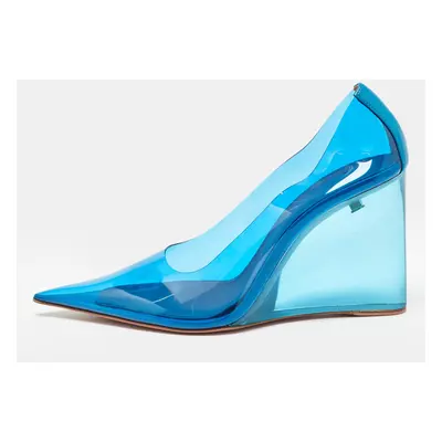 Amina Muaddi Blue PVC Ane Wedge Pumps Size