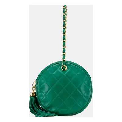 Chanel Green Quilted Lambskin Tassel Round Clutch with Chain