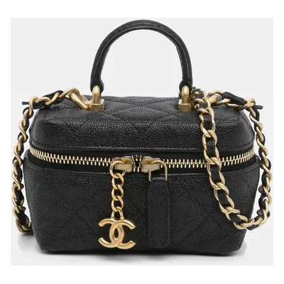 Chanel Black Micro Caviar Vanity Case with Chain