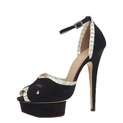 Charlotte Olympia Black Satin Masquerade Ankle Strap Platform Sandals Size