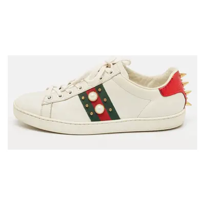 Gucci White Leather and Python Embossed Ace Lace Up Sneakers Size 37.5