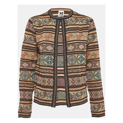 M Missoni Beige Floral Intarsia Knit Long Sleeve Cardigan