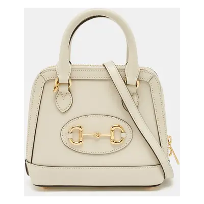 Gucci White Leather Mini Horsebit Top Handle Bag