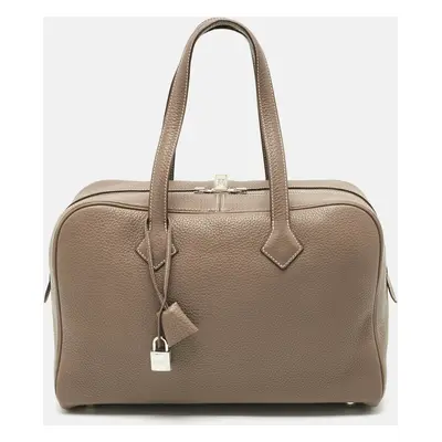 Hermès Etoupe Taurillon Clemence Leather Victoria II Fourre Tout Bag