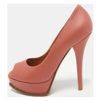 Fendi Pink Leather Fendista Peep Toe Platform Pumps Size