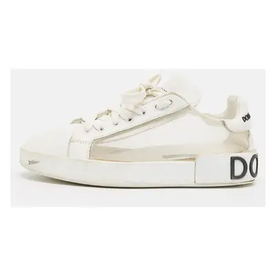 Dolce & Gabbana White Leather and Mesh Low Top Sneakers Size 37.5