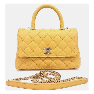 Chanel Yellow Leather Coco Top Handle Bag