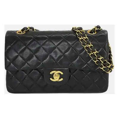 Chanel Black Lambskin Leather Classic Double Flap Shoulder Bag