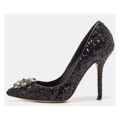 Dolce & Gabbana Black Sequins Crystal Embellished Bellucci Pumps Size