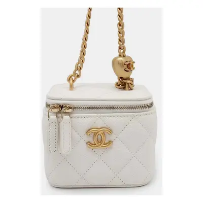 Chanel White Caviar Leather Vanity Chain Shoulder Bag