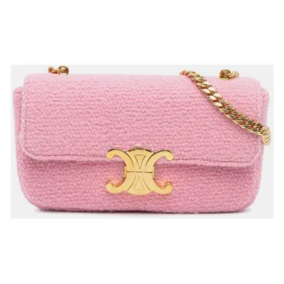 Celine Pink Triomphe Tweed Claude Chain Shoulder Bag