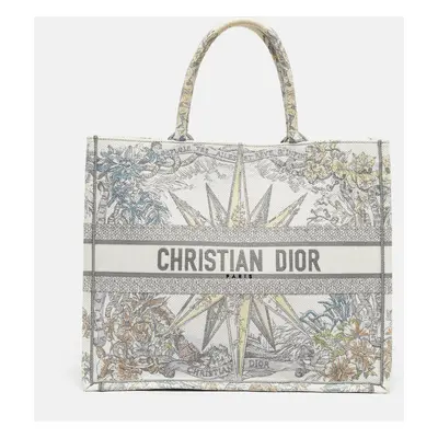 Dior Grey/Multicolor Embroidered Canvas Lucky Star Book Tote