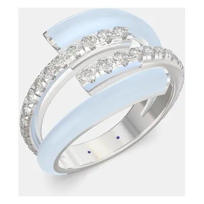 Light Blue Ceramic Sterling Silver Lab Grown Diamond Double Bypass Two Row Accented Ring US