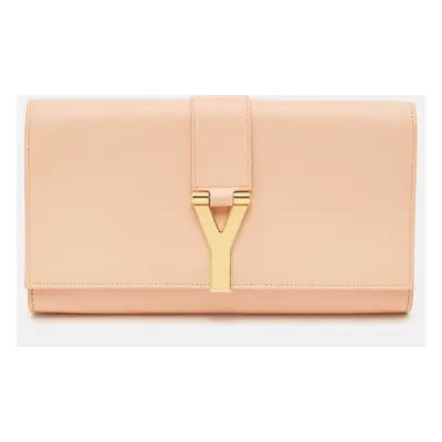 Saint Laurent Peach Leather Y Line Clutch