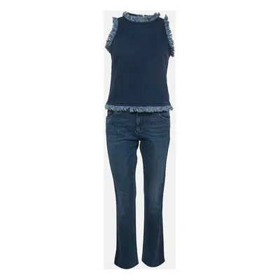 Louis Vuitton Blue Denim Frayed Top and Jeans Set