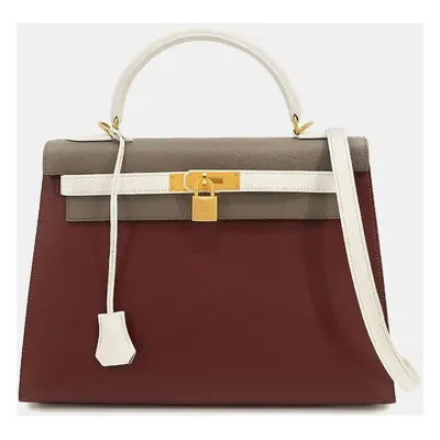 Hermes Kelly Personal SPO 2way Hand Shoulder Bag Epson Rouge Ash Ethane White X Engraved Outside