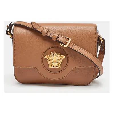 Versace Beige Leather Small La Medusa Flap Shoulder Bag