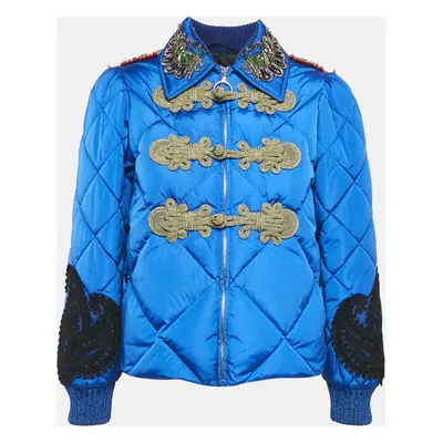 Gucci Blue Embroidered Nylon Quilted Jacket