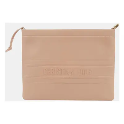 Dior Pink Calfskin Stripe Embossed Logo Clutch Bag