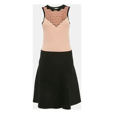 RED Valentino Pink/Black Knit Lace Trimmed Short Dress