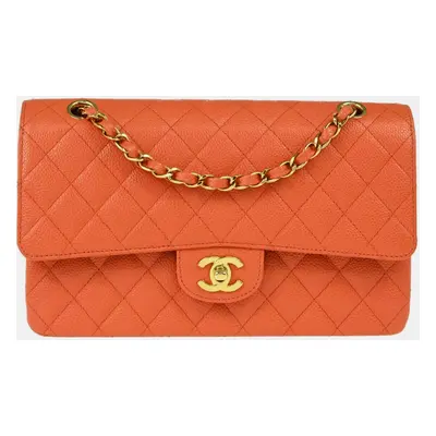 Chanel Orange Caviar Leather Medium Classic Double Flap Shoulder Bag