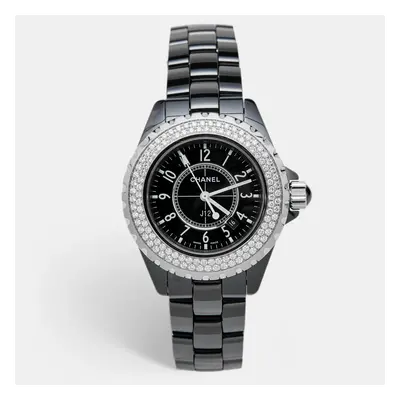 Chanel Black Ceramic Stainless Steel Diamond J12 H0949 Women's Wristwatch