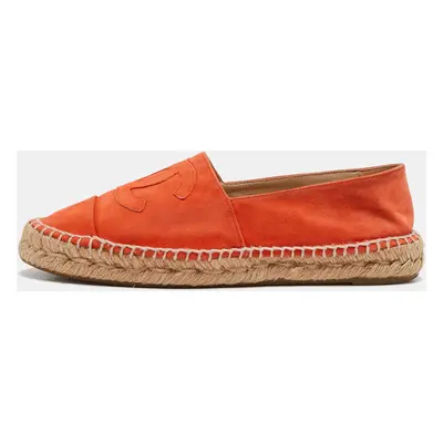 Chanel Orange Suede CC Cap Toe Espadrille Flats Size