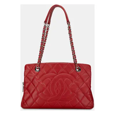 Chanel Red CC Petite Caviar Soft Tote Bag