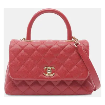 Chanel Red Mini Caviar Coco Top Handle Bag