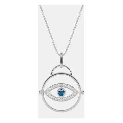 14K Blue Lab Grown Diamond Center Evil Eye 18" Pendant With Chain (0.50 Ctw)