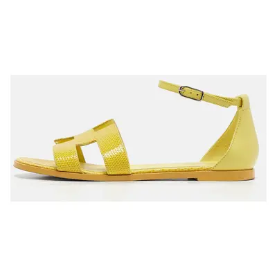 Hermes Yellow Lizard Santorini Ankle Strap Sandals Size 38.5