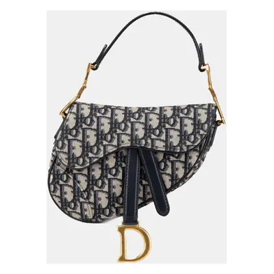 Dior Navy Blue Mini Oblique Canvas Saddle Bag