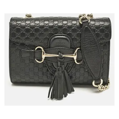 Gucci Black Micro Guccissima Leather Mini Emily Chain Shoulder Bag