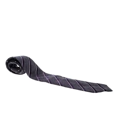 Giorgio Armani Purple Diagonal Striped Silk Wool Traditional Tie