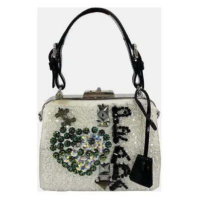 Rare Prada Raso Ricamo White Silk Crystal Beaded Frame Bag