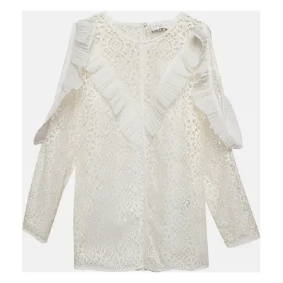 Sandro Off-White Lace Full Sleeve Ruffled Top