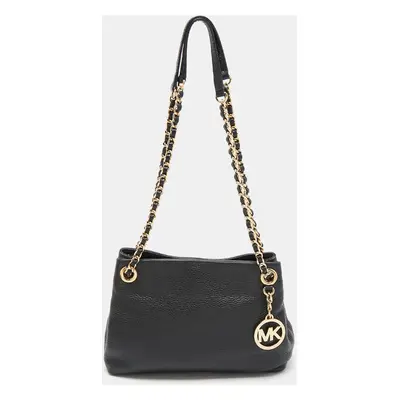 MICHAEL Michael Kors Black Pebbled Leather Chain Shoulder Bag