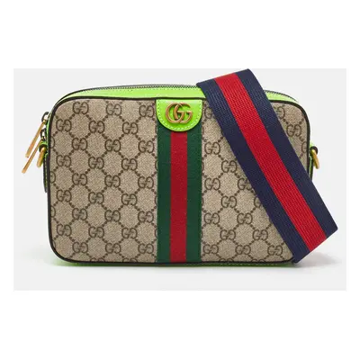 Gucci Beige/Green GG Supreme Canvas and Leather Ophidia Small Crossbody Bag