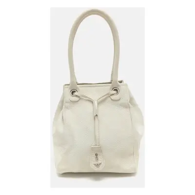 Emporio Armani Cream Leather Drawstring Tote