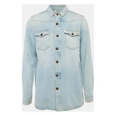 Off-White Blue Back Print Washed Denim Button Front Shirt