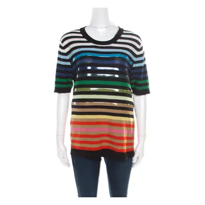 Sonia Rykiel Multicolor Striped Cotton and Silk Vinyl Strip Detail Top